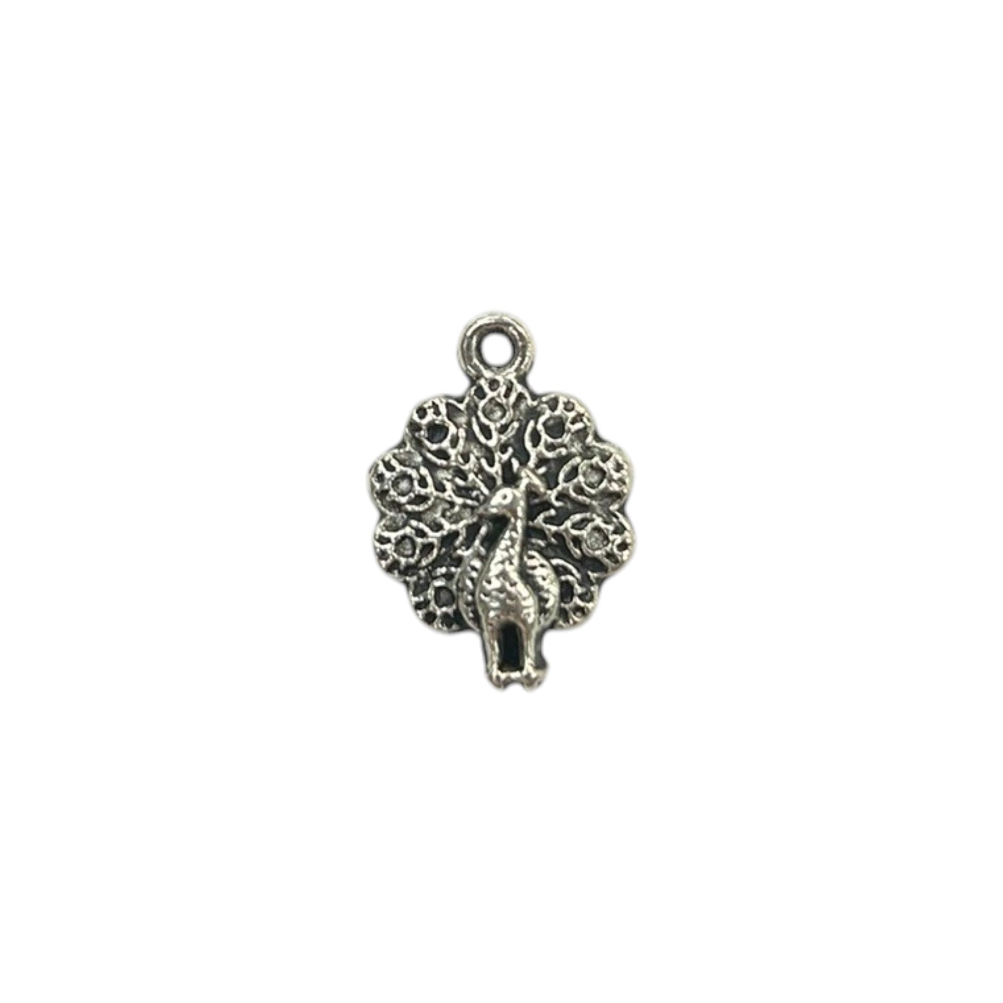 Silver Peacock Pewter Charm Pendant | Travel Charm
