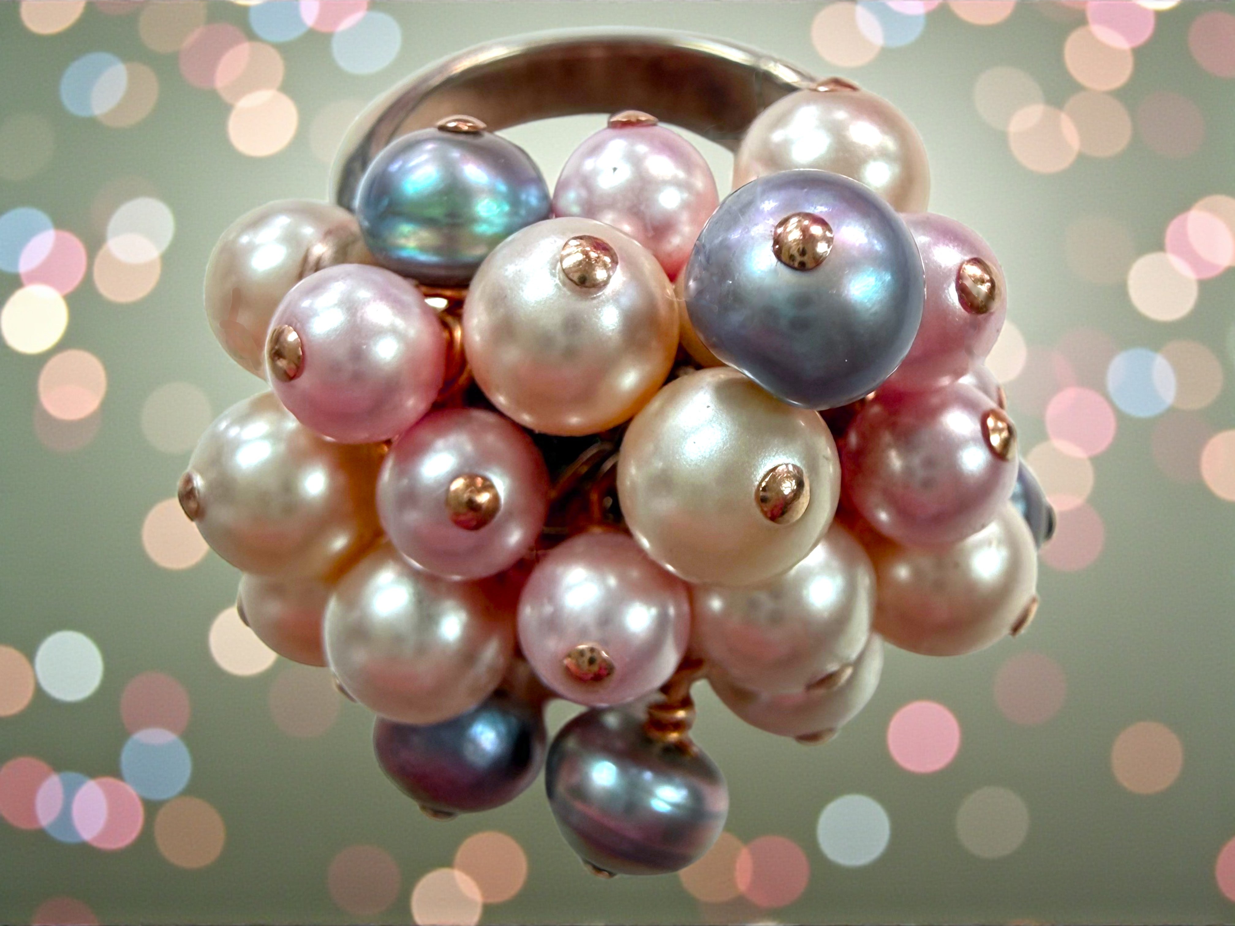 Sterling Silver Statement Pearl Multi-Tone Cluster Ring