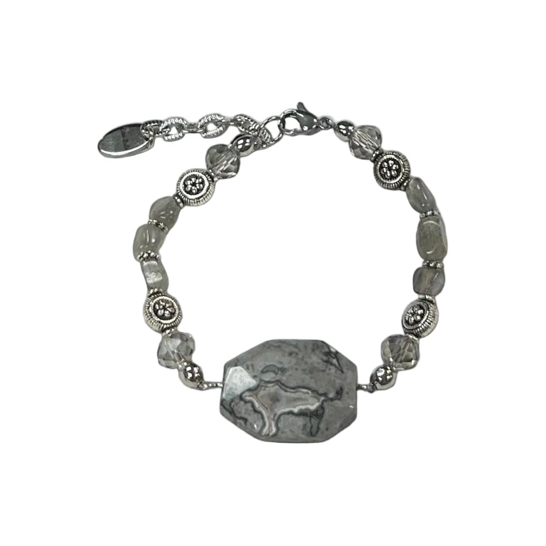 Elegant Picasso Jasper Statement Bracelet with Grey Crystals | LIMITED EDITION |