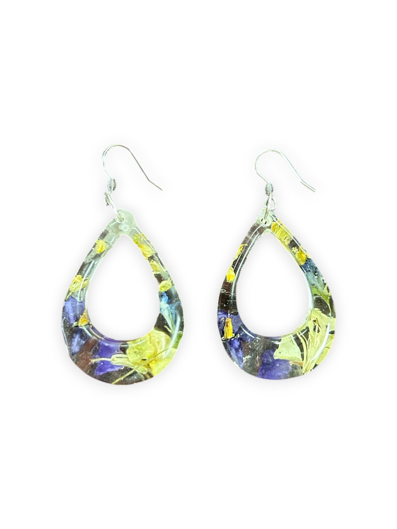 Pressed Flower Resin Teardrop Earrings in Rainbow Variant Colors