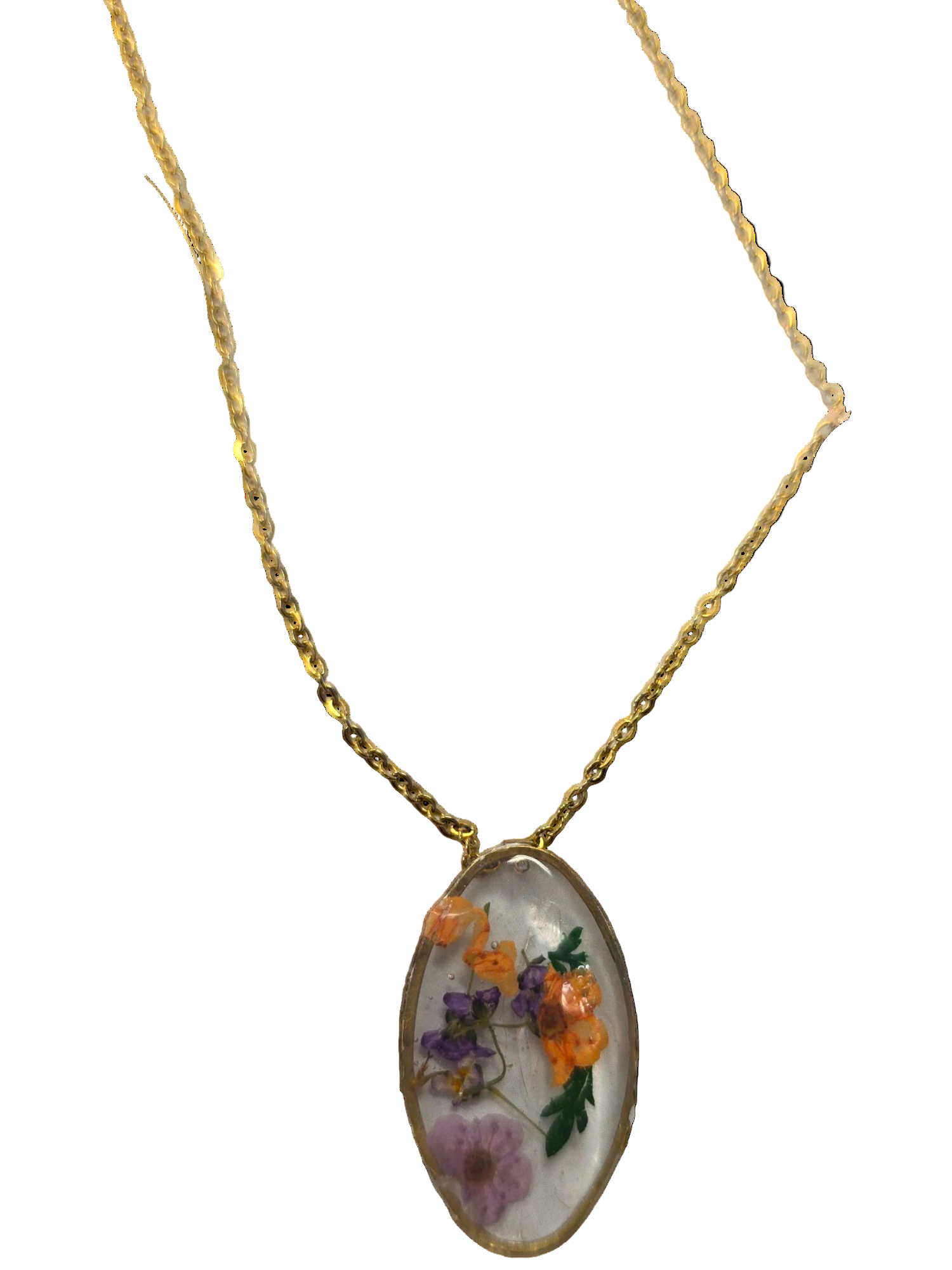 Minimalist Oval Pressed Flower Pendant | Real Botanical Resin Necklace