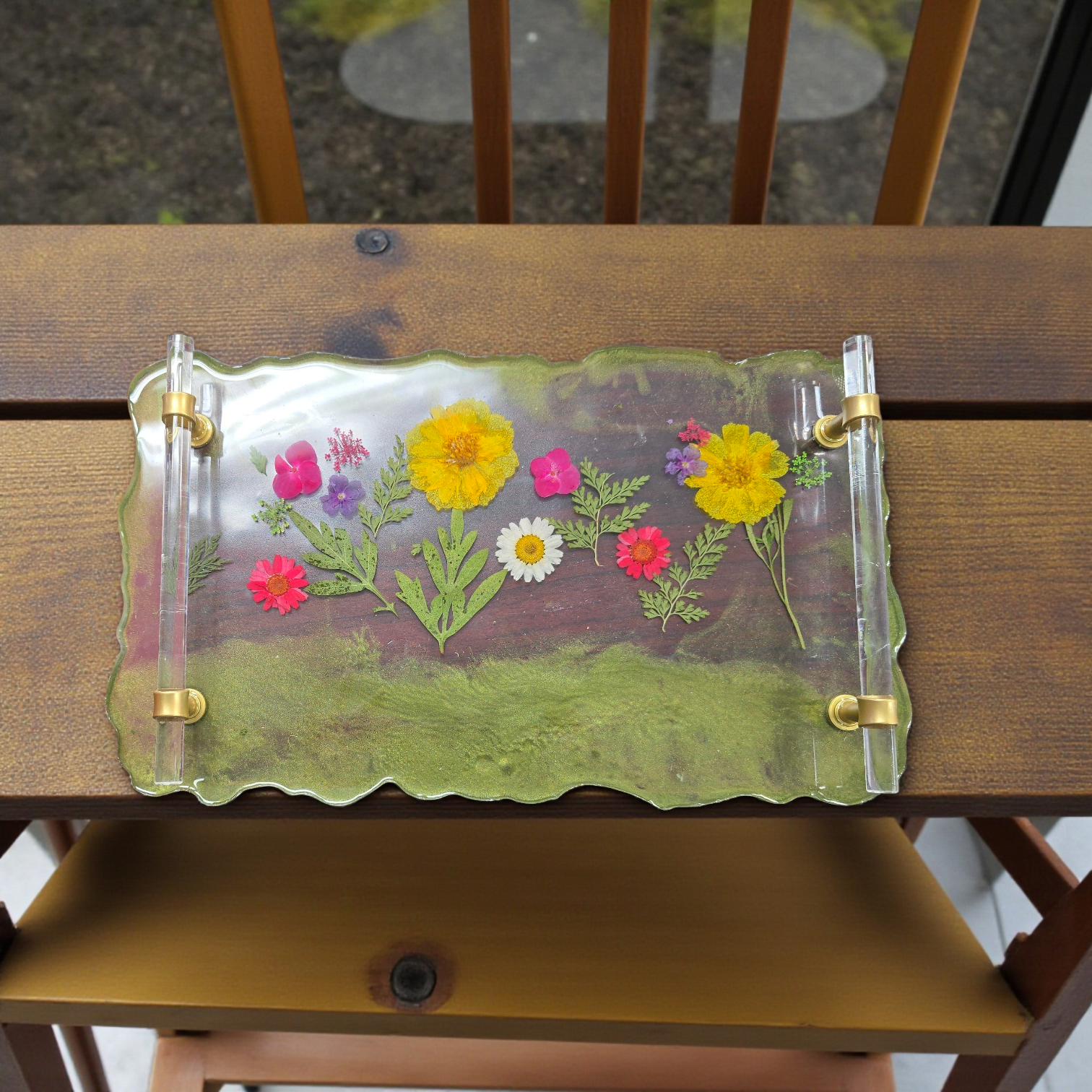 Botanical Tray with Pressed Flowers & Handles | Home and Dorm Decor