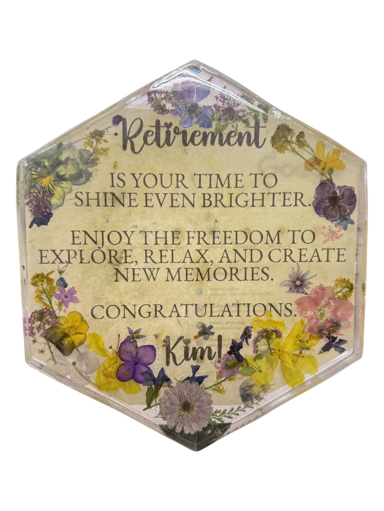 Retirement Plaque Everlasting Bloom - Personalized Resin & Real Flowers