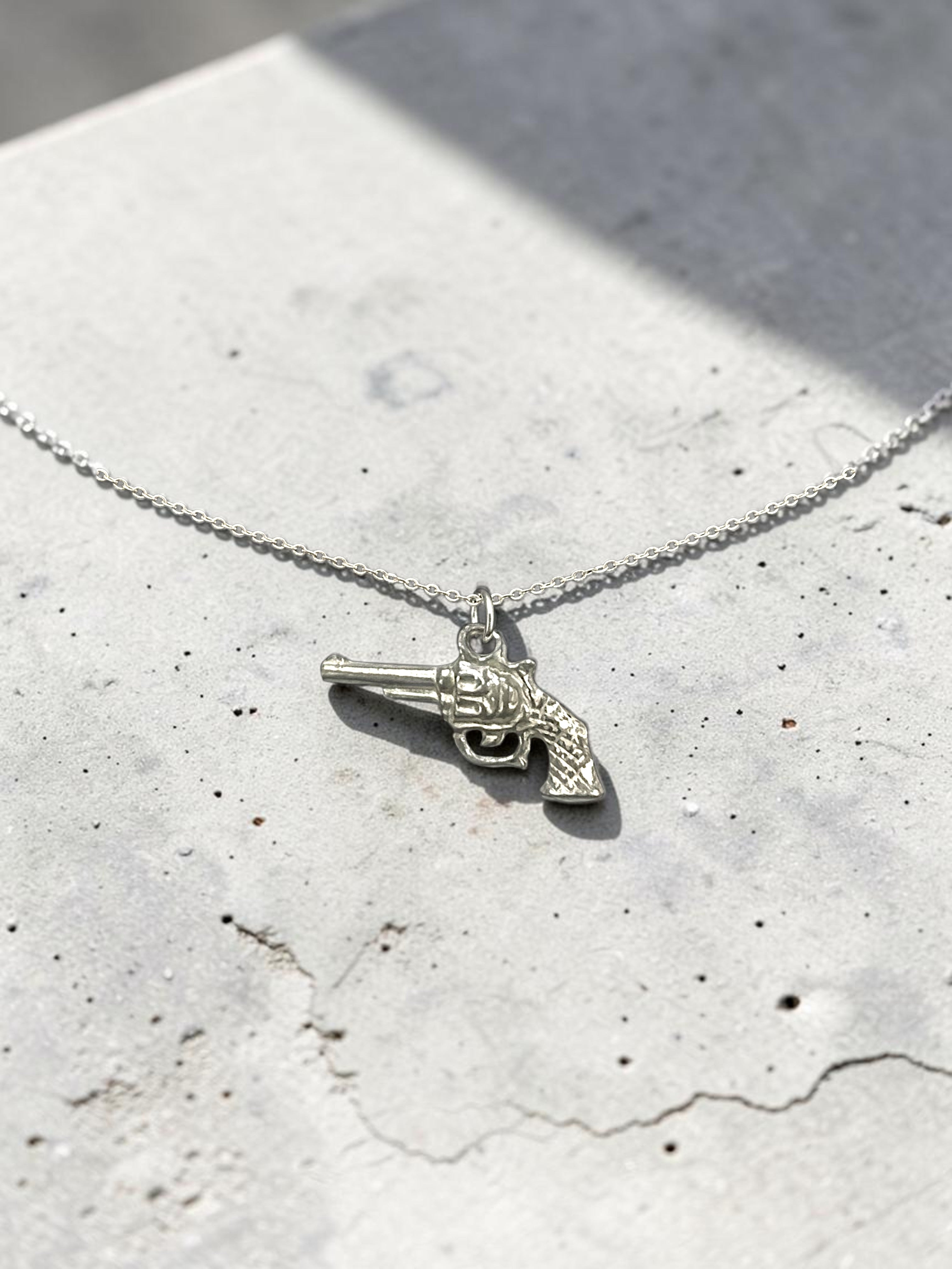 Silver Revolver Pistol Gun Pewter Charm Pendant | Travel Charm