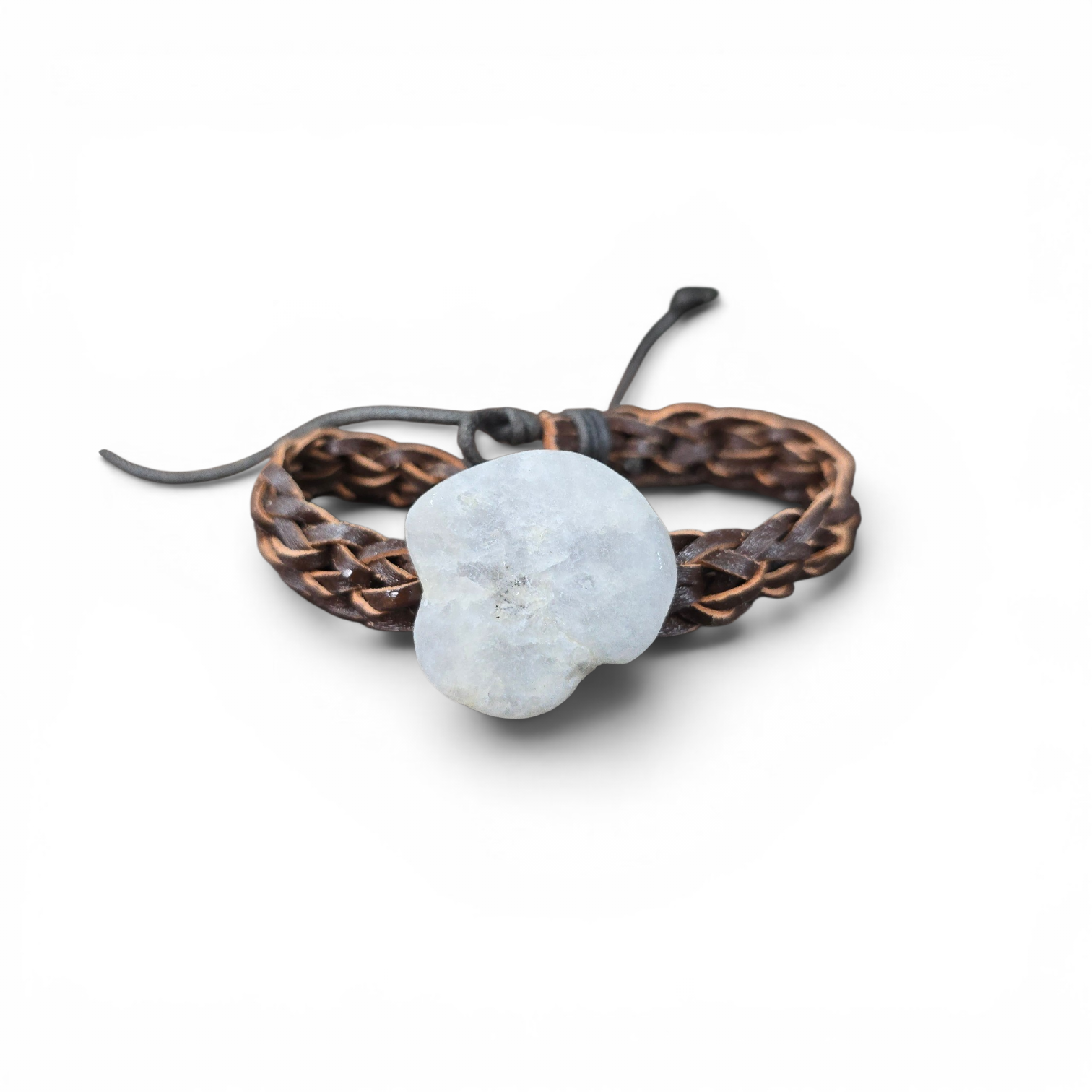 Men's Brown or Black Leather Adjustable Bracelet with Gemstone