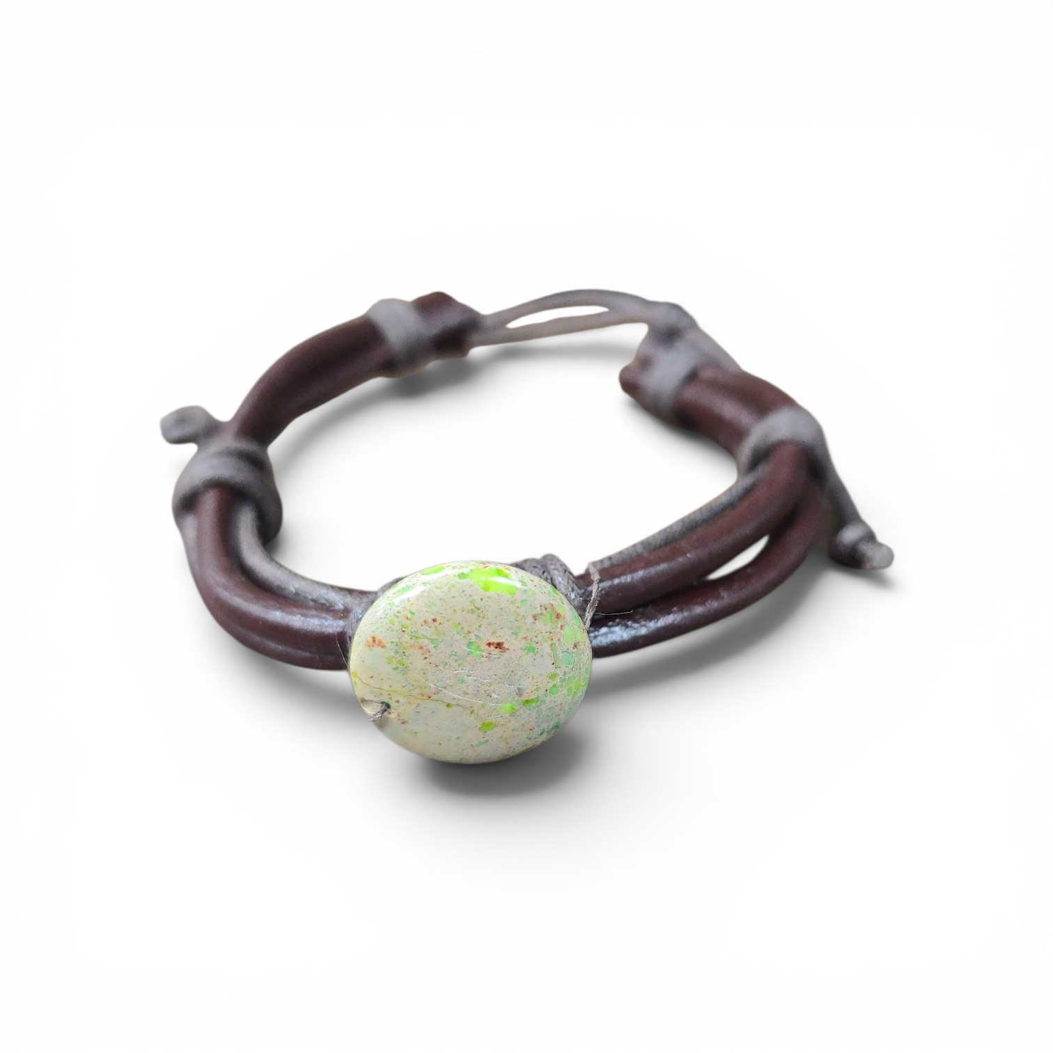 Men's Brown or Black Leather Adjustable Bracelet with Gemstone