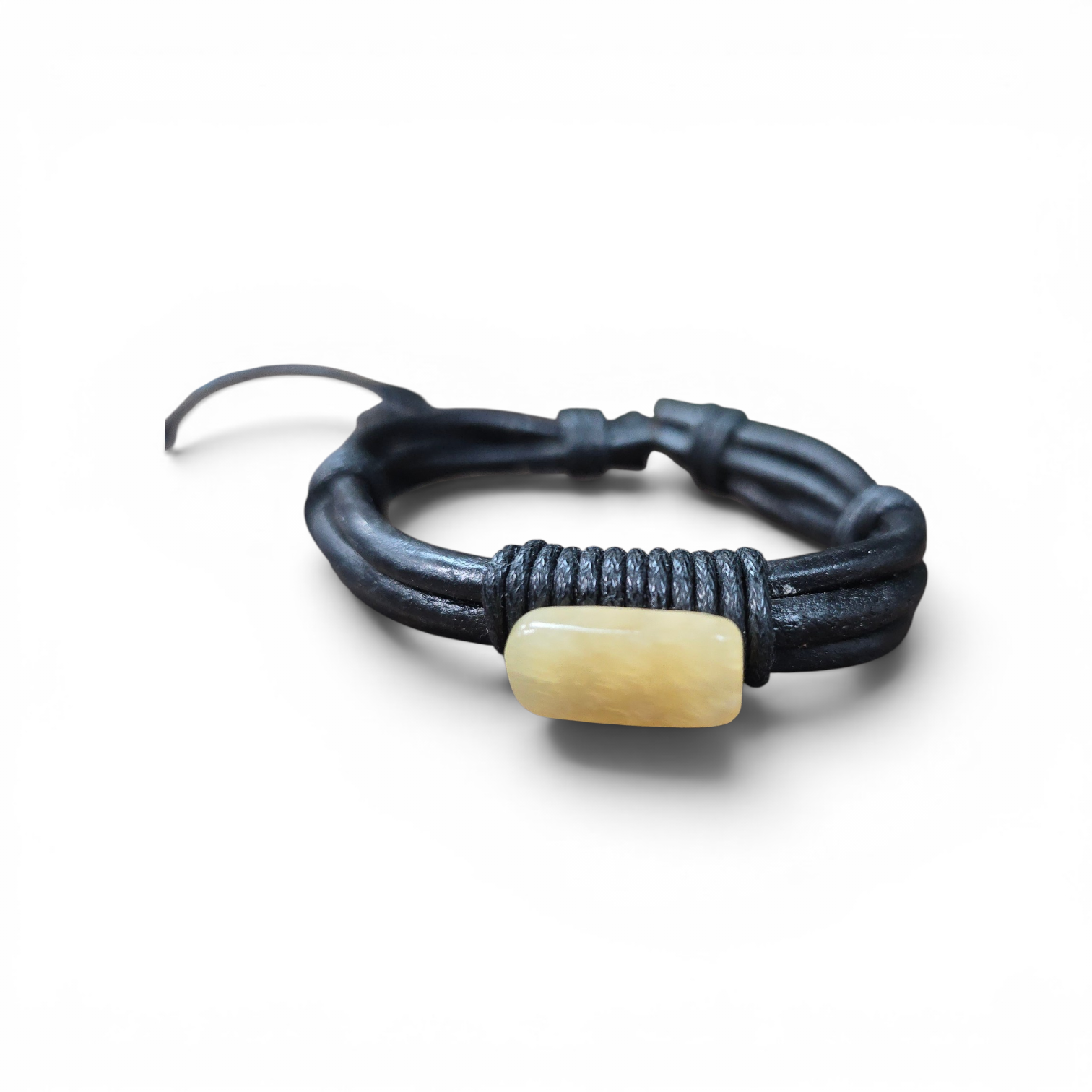 Men's Brown or Black Leather Adjustable Bracelet with Gemstone