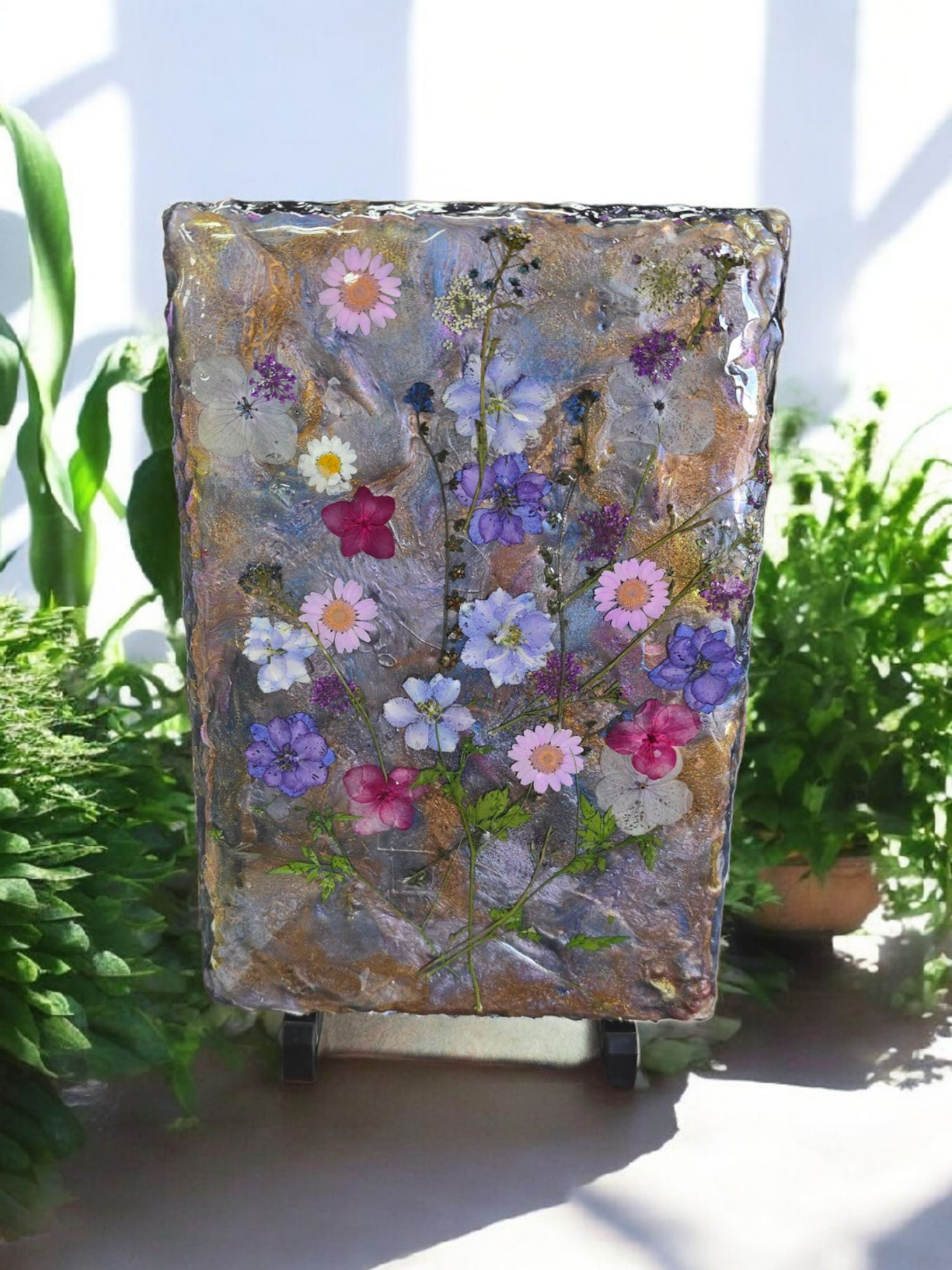 Decorative Floral Resin Slate Handmade with Real Flowers