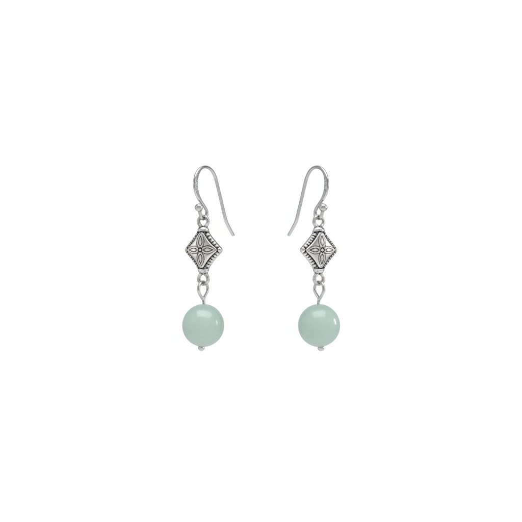 Delicate Dangle Charm: Sterling Silver Earrings with Aqua Amazonite & Diamond Shape