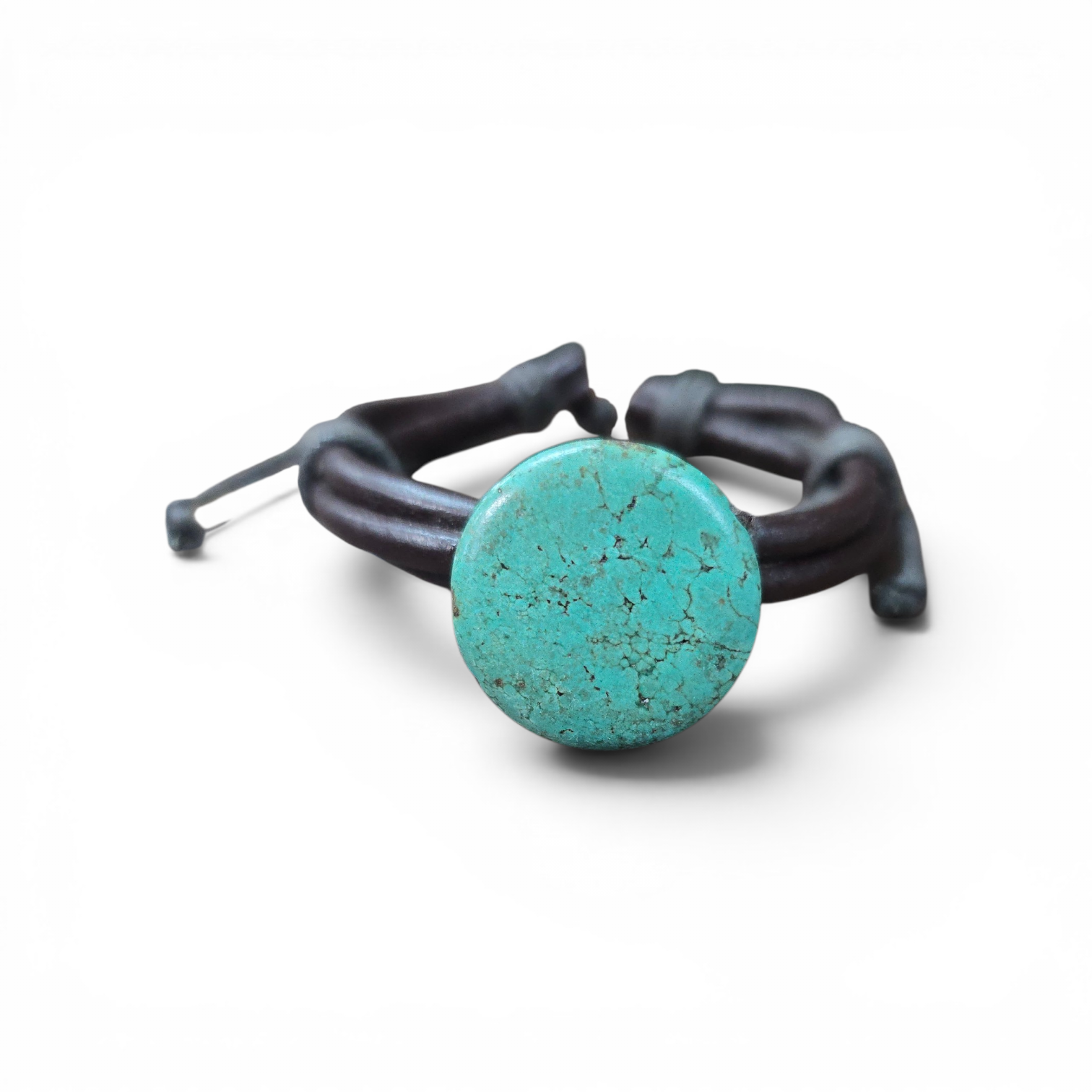 Men's Brown or Black Leather Adjustable Bracelet with Gemstone
