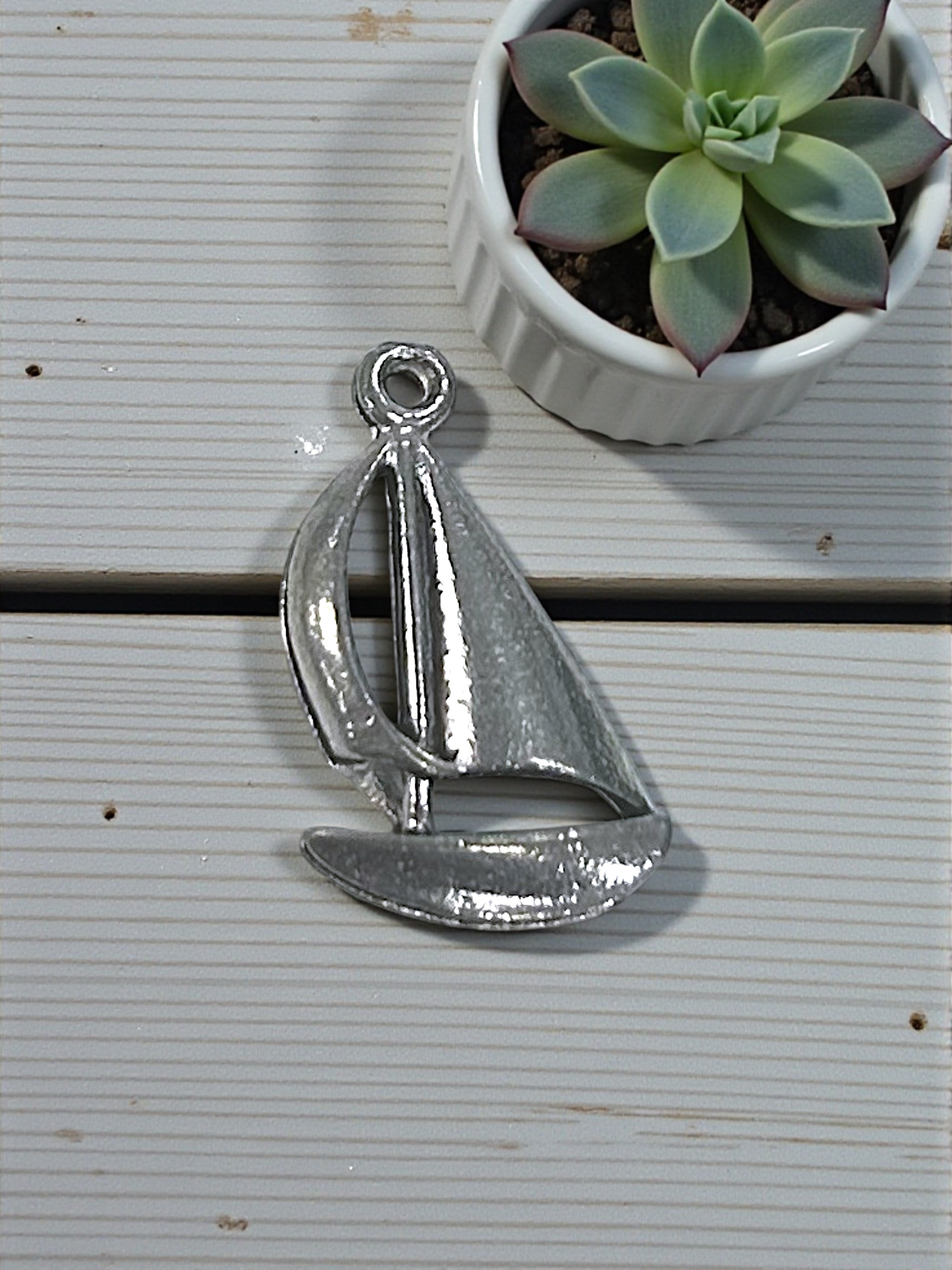 Silver Sailboat Pewter Charm Pendant | Ocean | Travel Charm