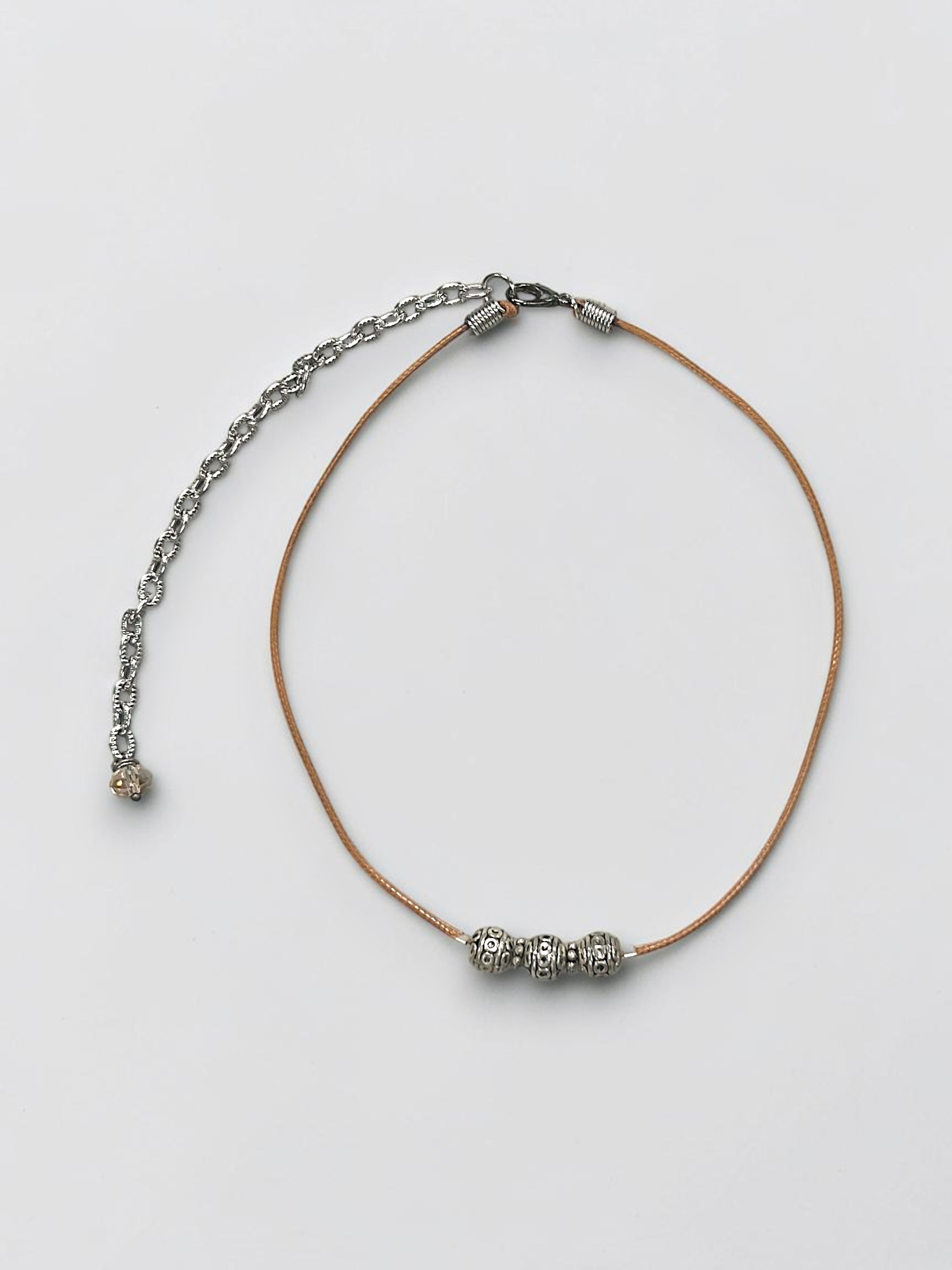 7mm Sterling Silver Bali Style Beaded Leather Necklace (Tan, Brown or Black) | Handmade Stylish Jewelry | Bohemian Elegance