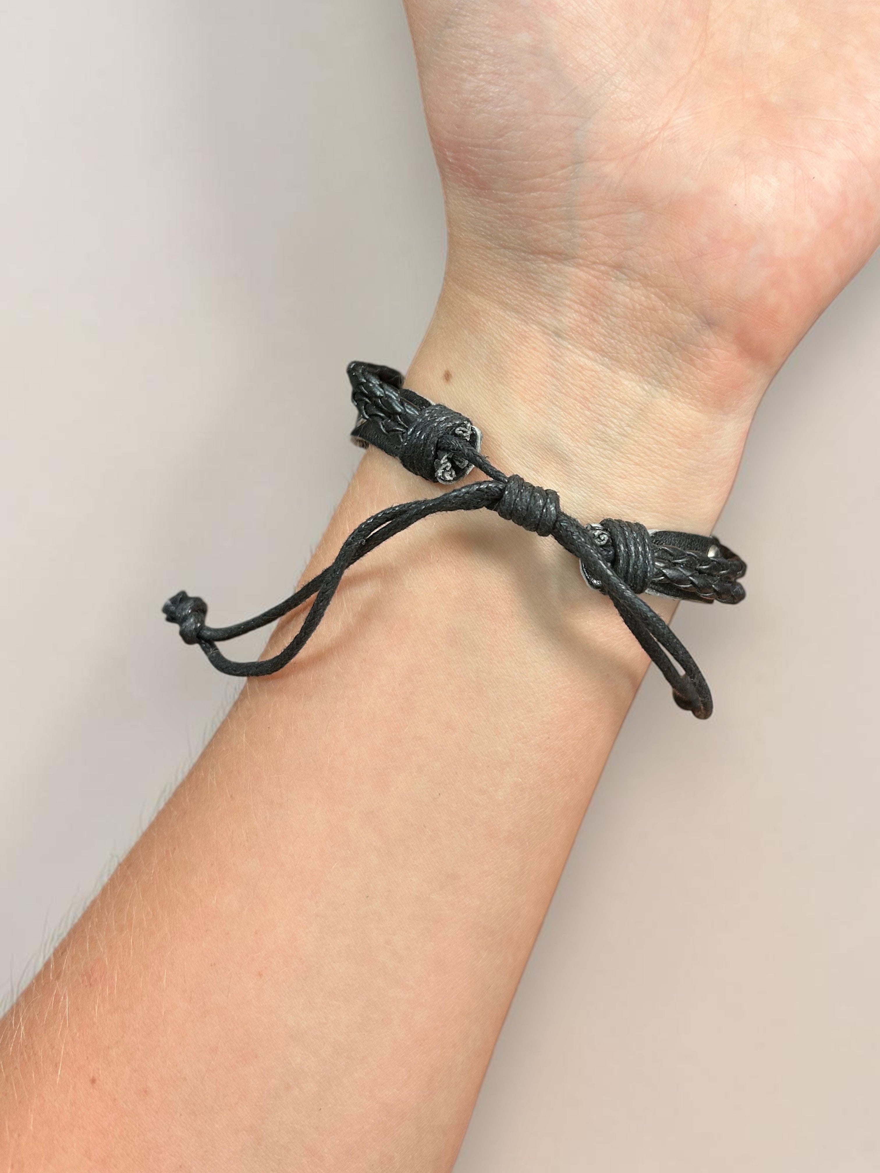 Skull Genuine Cowhide Leather, Adjustable Tie Bracelet | Pirate Bracelet