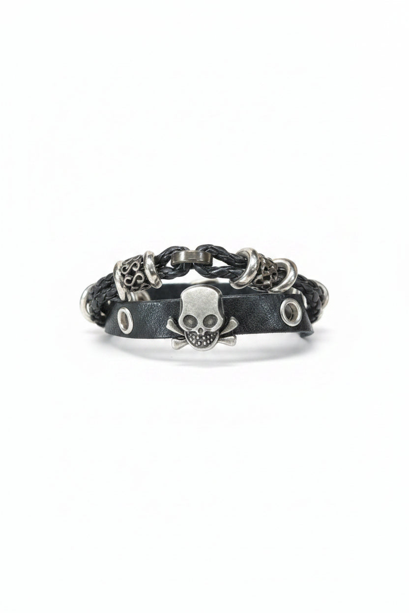 Skull Genuine Cowhide Leather, Adjustable Tie Bracelet | Pirate Bracelet