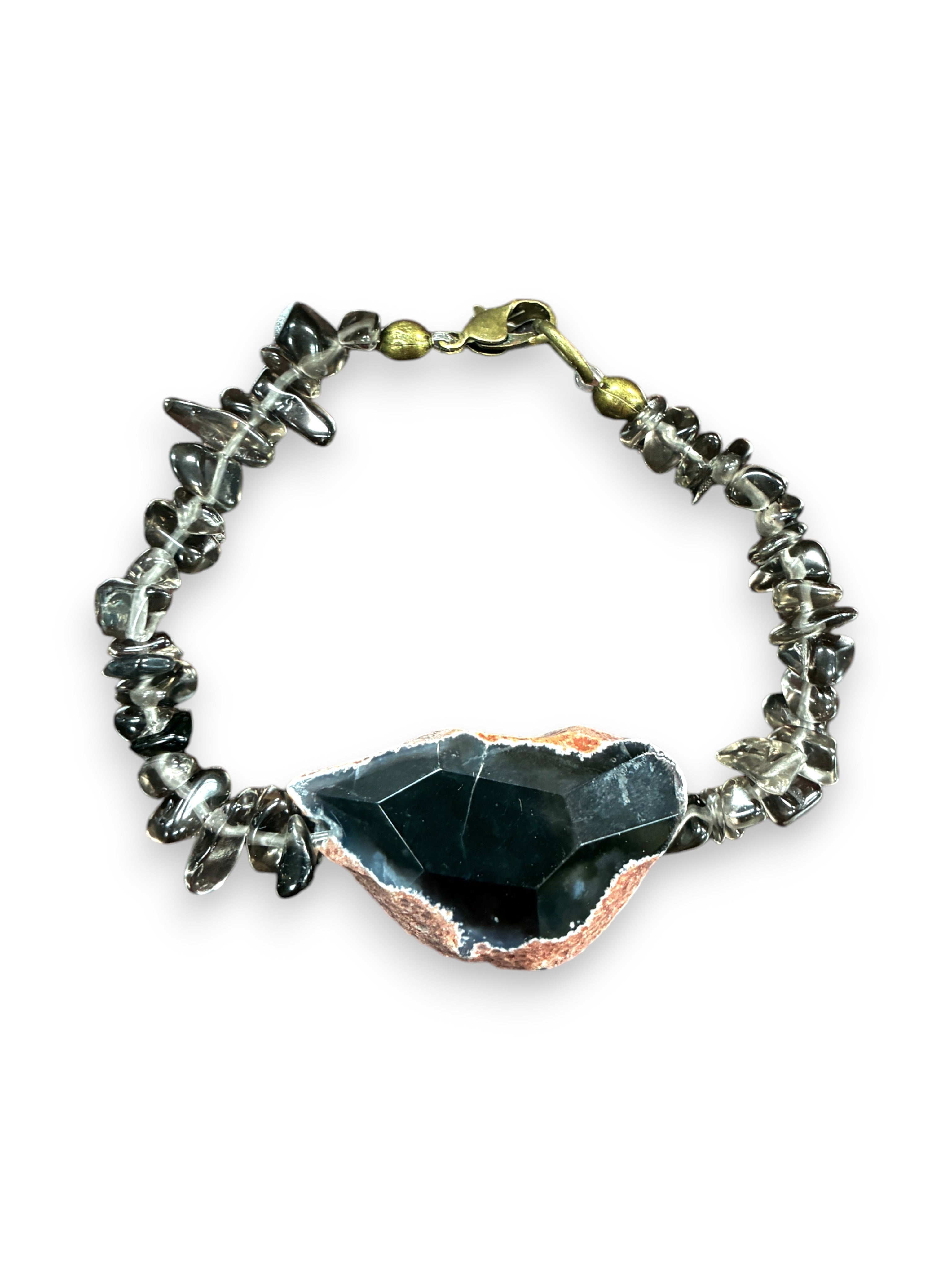 Stunning Smoky Quartz and Raw Black Agate Crystal Bracelet in Elastic or Lobster Clasp Variants