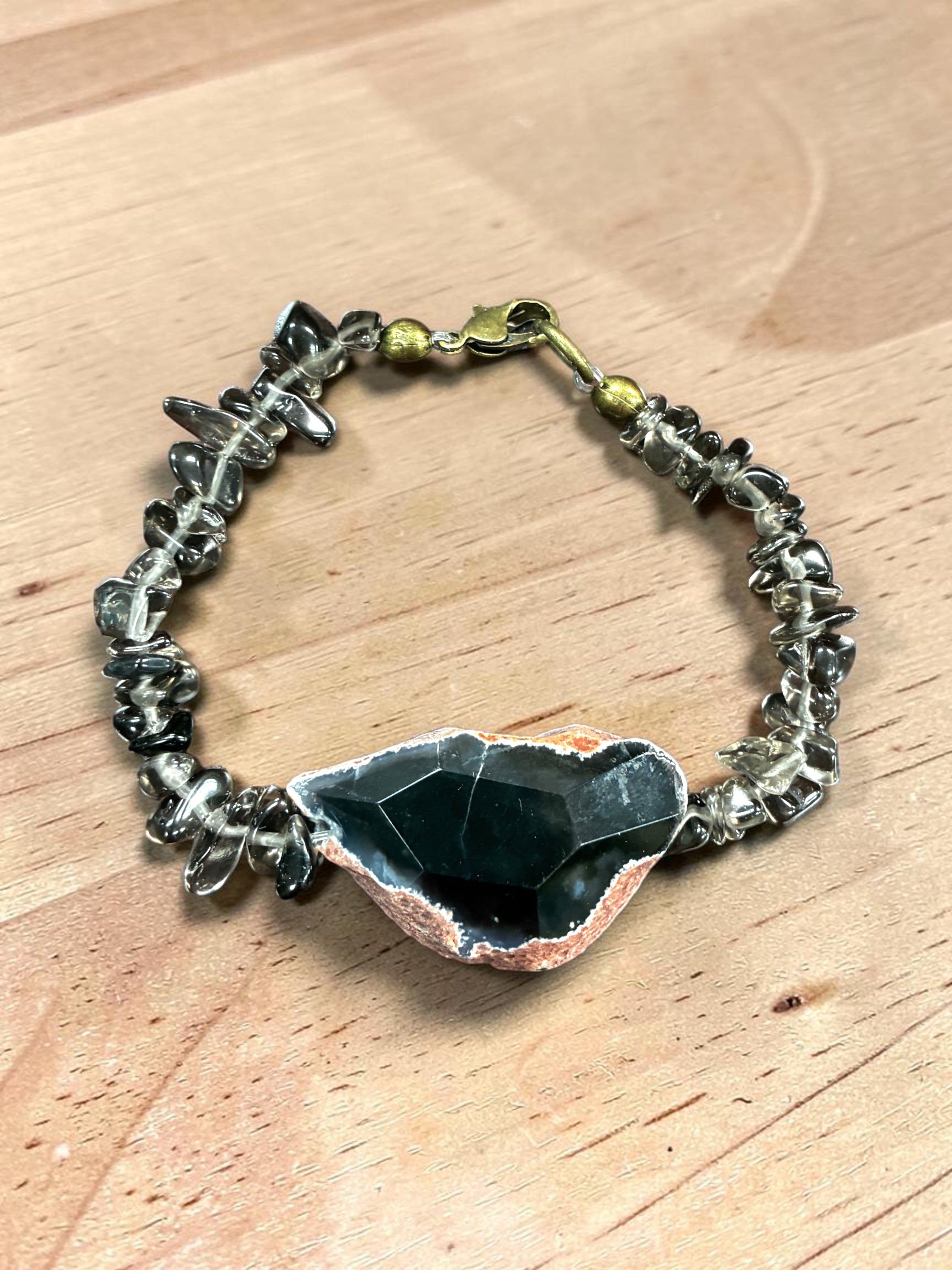 Stunning Smoky Quartz and Raw Black Agate Crystal Bracelet in Elastic or Lobster Clasp Variants