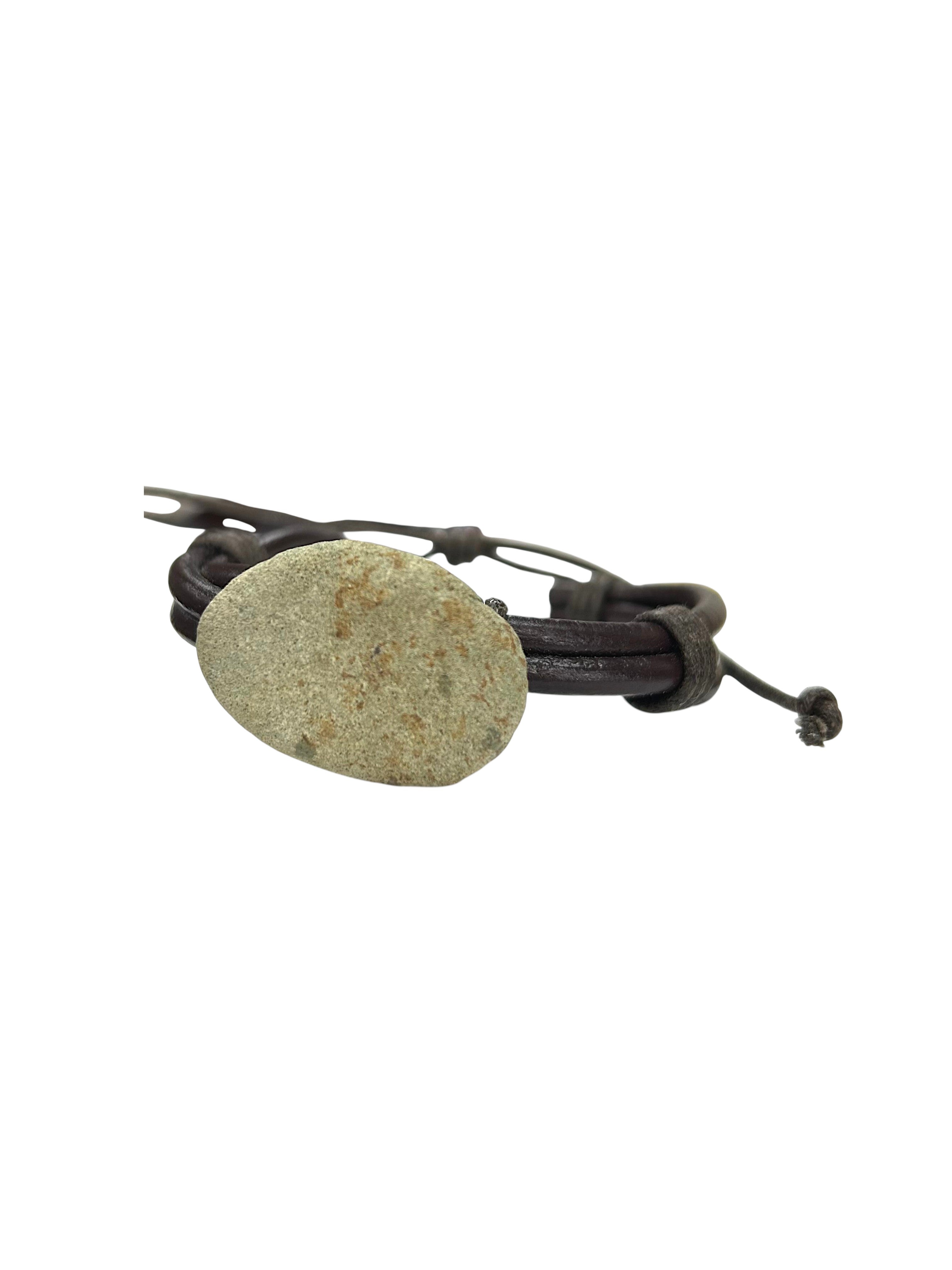Adjustable Unisex Cowhide Waxed Leather Bracelet with Natural Stone