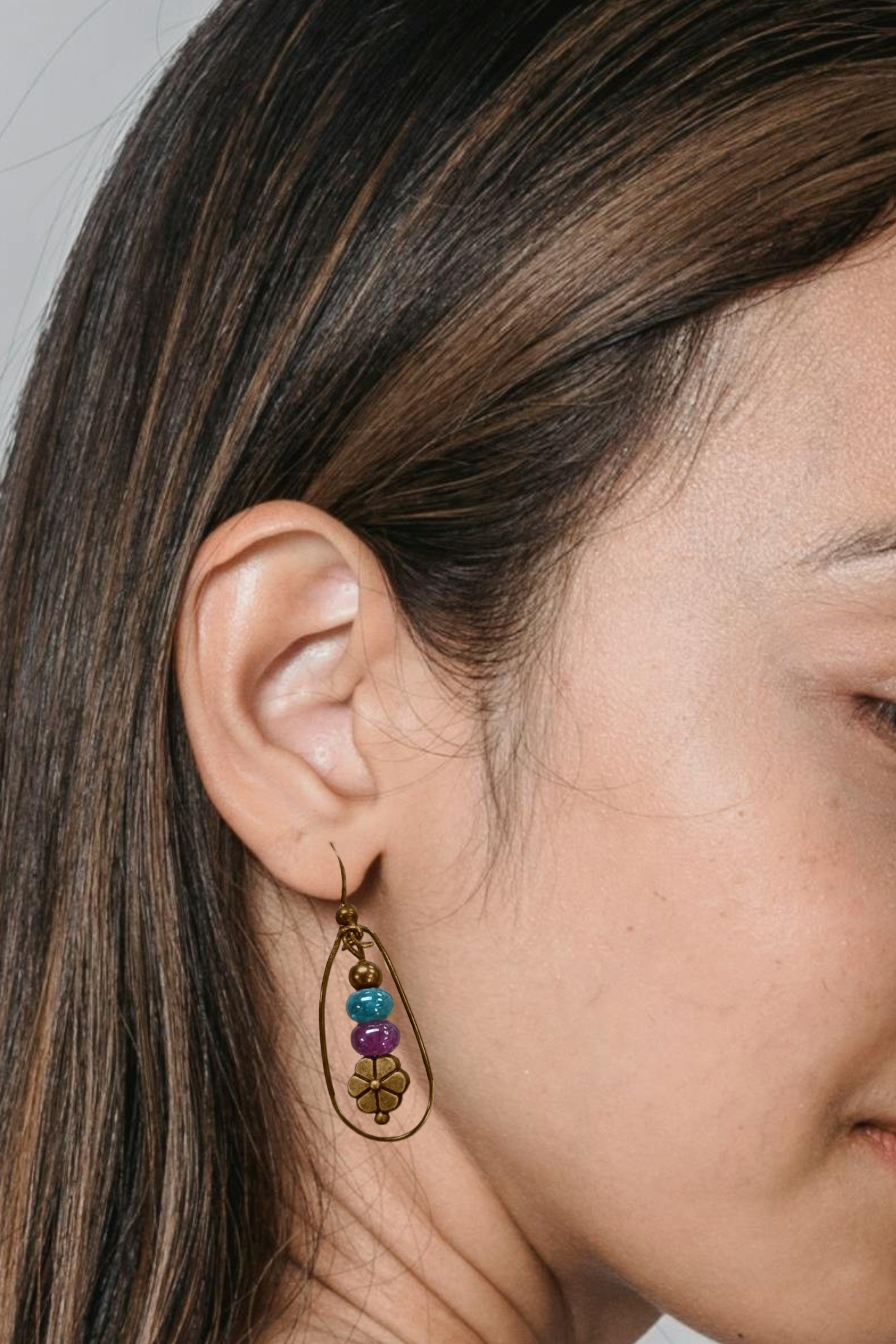 Women's Bohemian Copper Teardrop Petal Drop Earrings