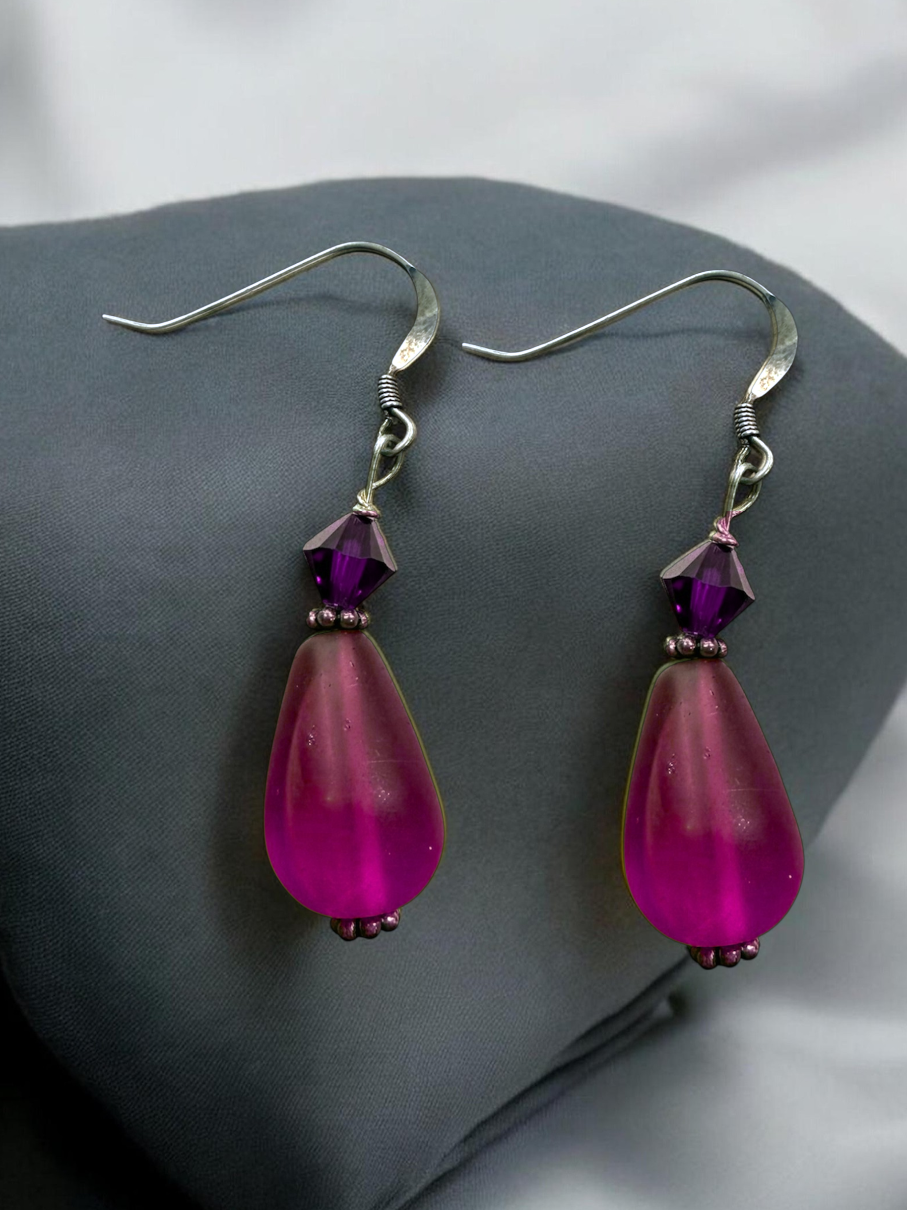 Crystal & Recycled Sea Glass Teardrop Earrings | Team Color Earrings