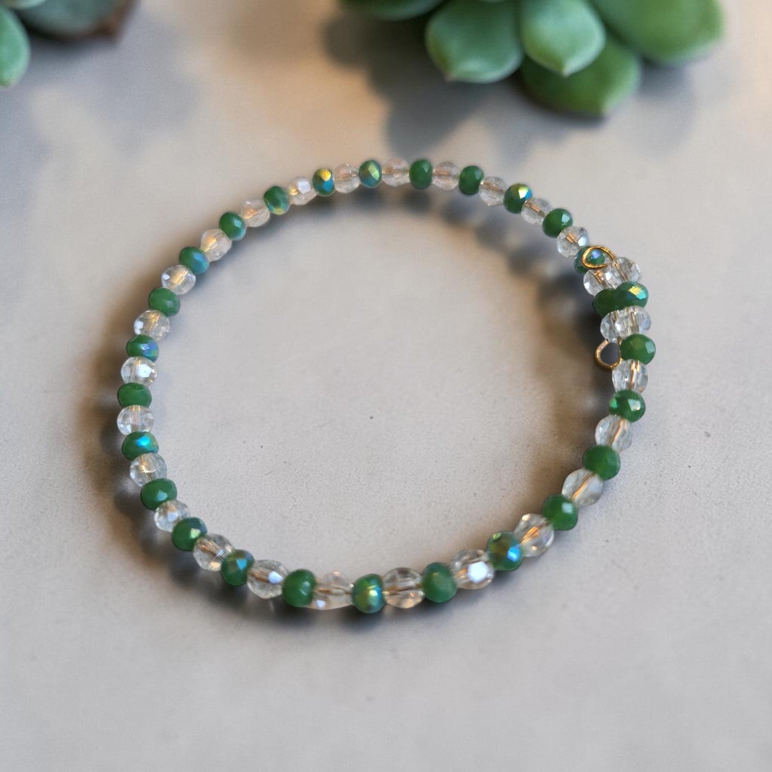 Stunning Beaded Wrap Bracelet in Vibrant Green and Clear