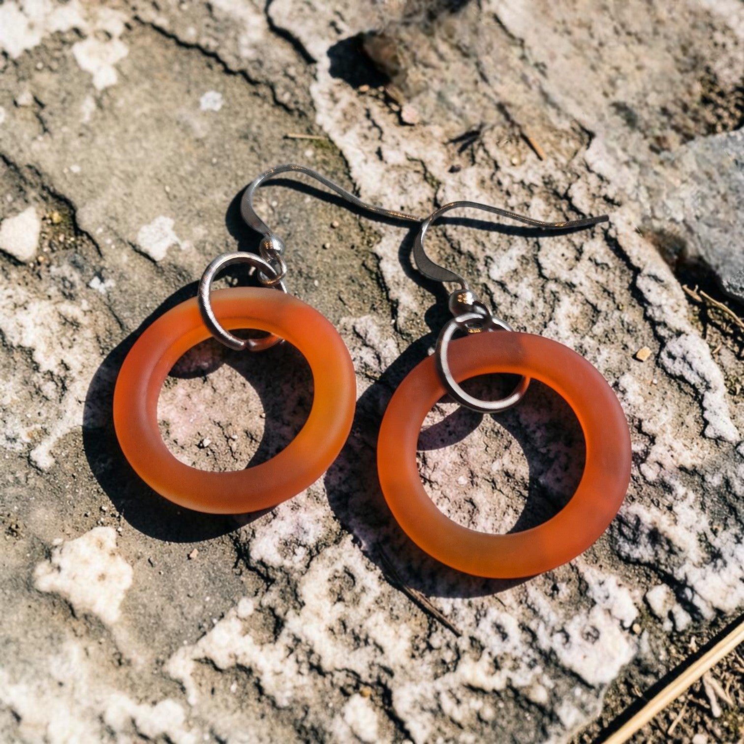 Embrace the Ocean's Beauty: Circular Sea Glass Dangle Earrings