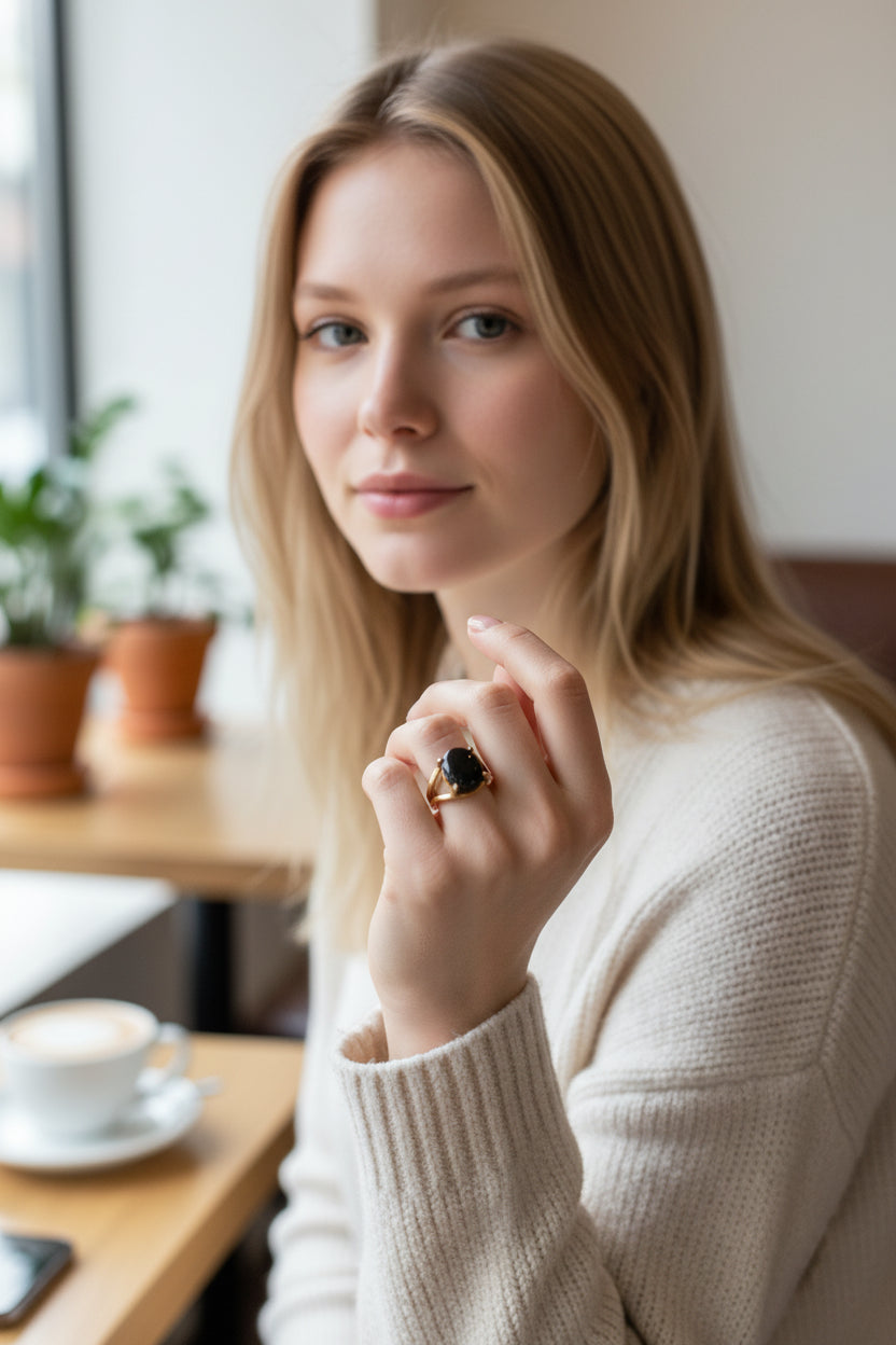 The Midnight Onyx Crown: One-of-a-Kind Gold Statement Ring