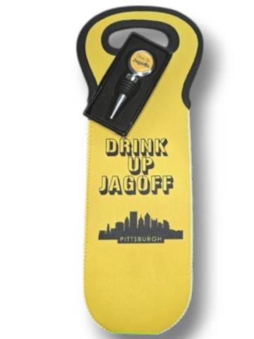 "Drink Up Jagoff" Pittsburgh Wine Bag and Wine Bottle Stopper