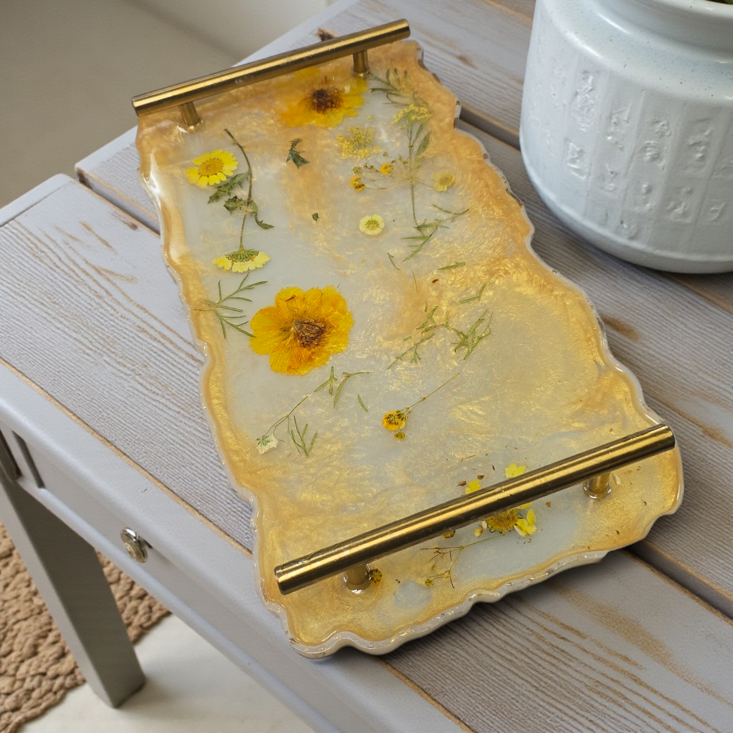 Botanical Tray with Pressed Flowers & Handles | Home and Dorm Decor