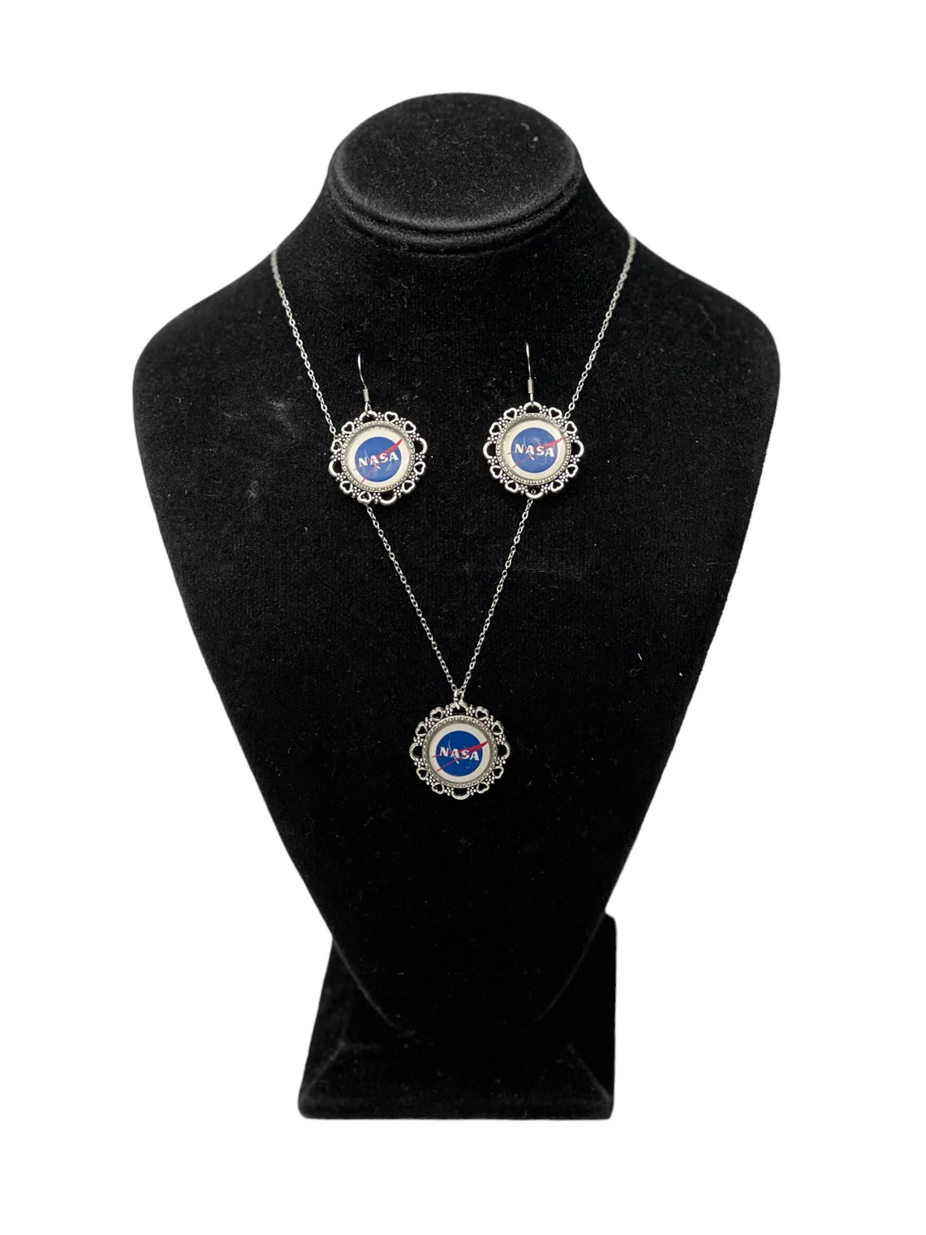Delicate NASA Filigree Pendant & Earring Set | Silver | Space Fan Gift