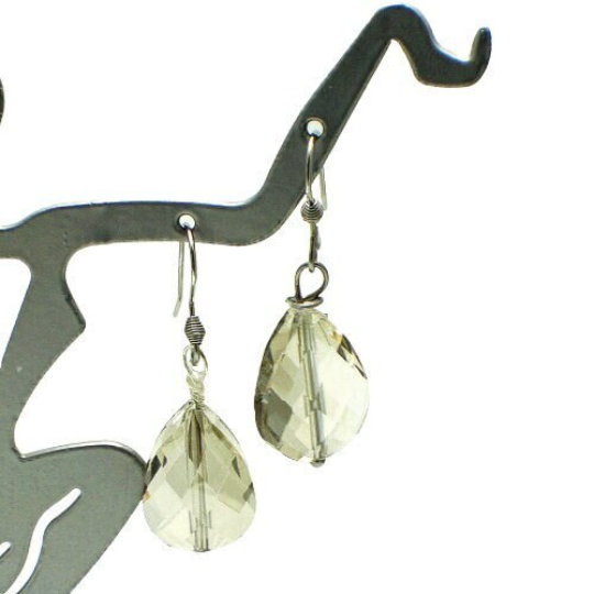 Elegant Crystal Teardrop Earrings in Shimmering Gray and Light Orange Colors